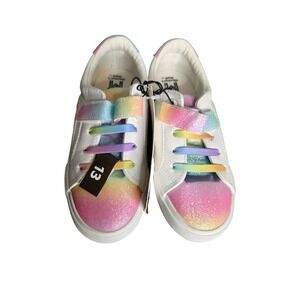 Members Mark Kids Play‎ Shoe White Rainbow Glitter Sparkle Hook and Loop Size 13